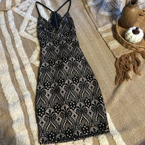 Windsor Black and Cream Backless Lace Dress